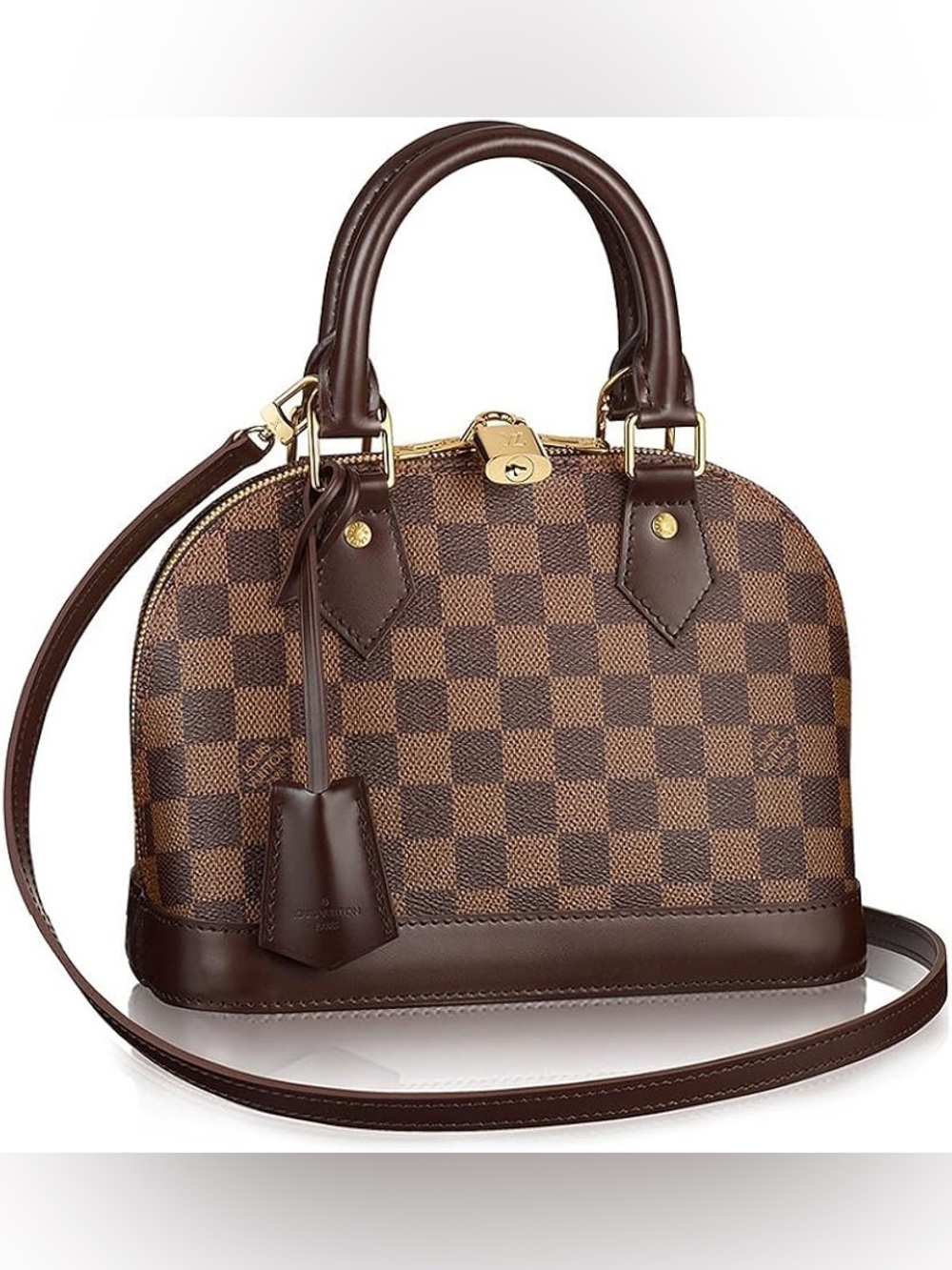 L V Brown Checkered Alma Handbag